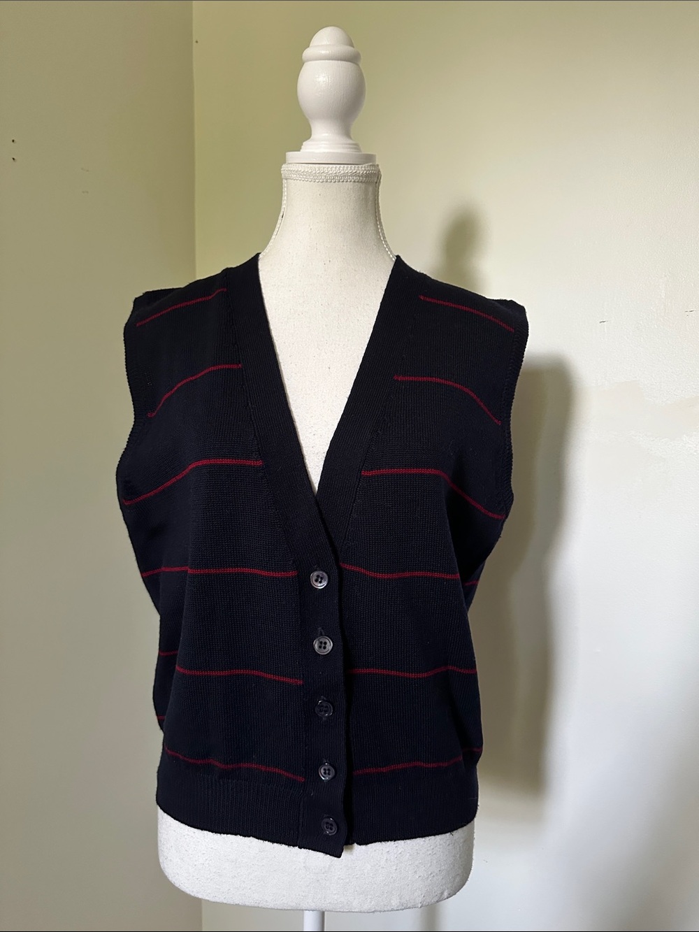 PORTS INTERNATIONAL Vintage 100% Wool Navy Blue Striped Button Up Vest Medium